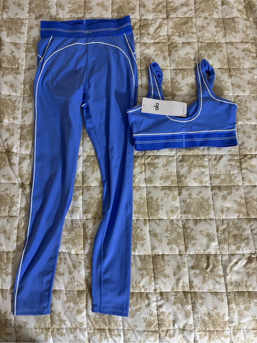 ALO Yoga Blue Sports Bra and Leggings Set
